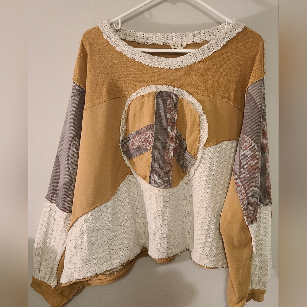 POL Tan and Cream Patchwork Sweatshirt